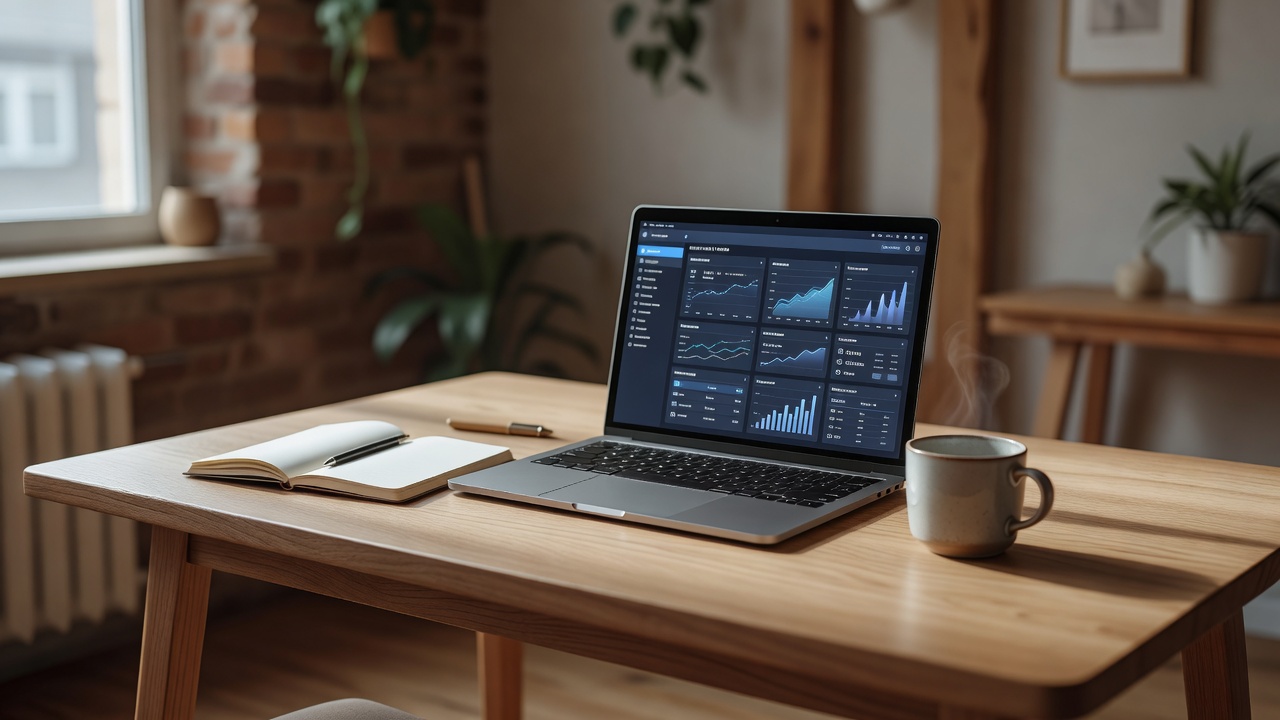 Solo founder at a desk operating multiple product dashboards on several screens